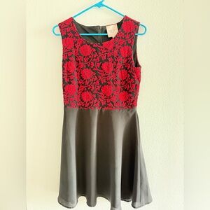 Elegant Red and Black Floral Dress